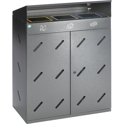 Waste collection station, 3 deposit holes, capacity 300 l, antique silver.