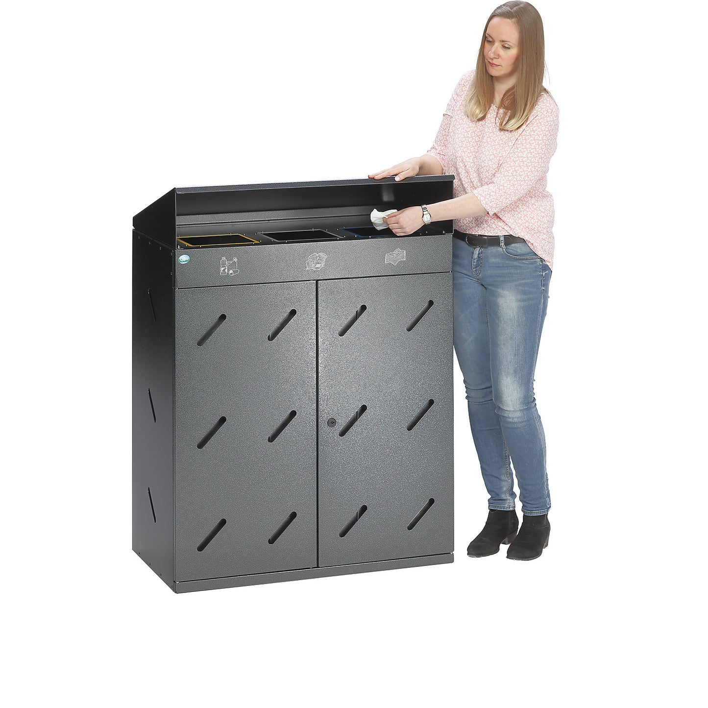 Waste collection station, 3 deposit holes, capacity 300 l, antique silver.