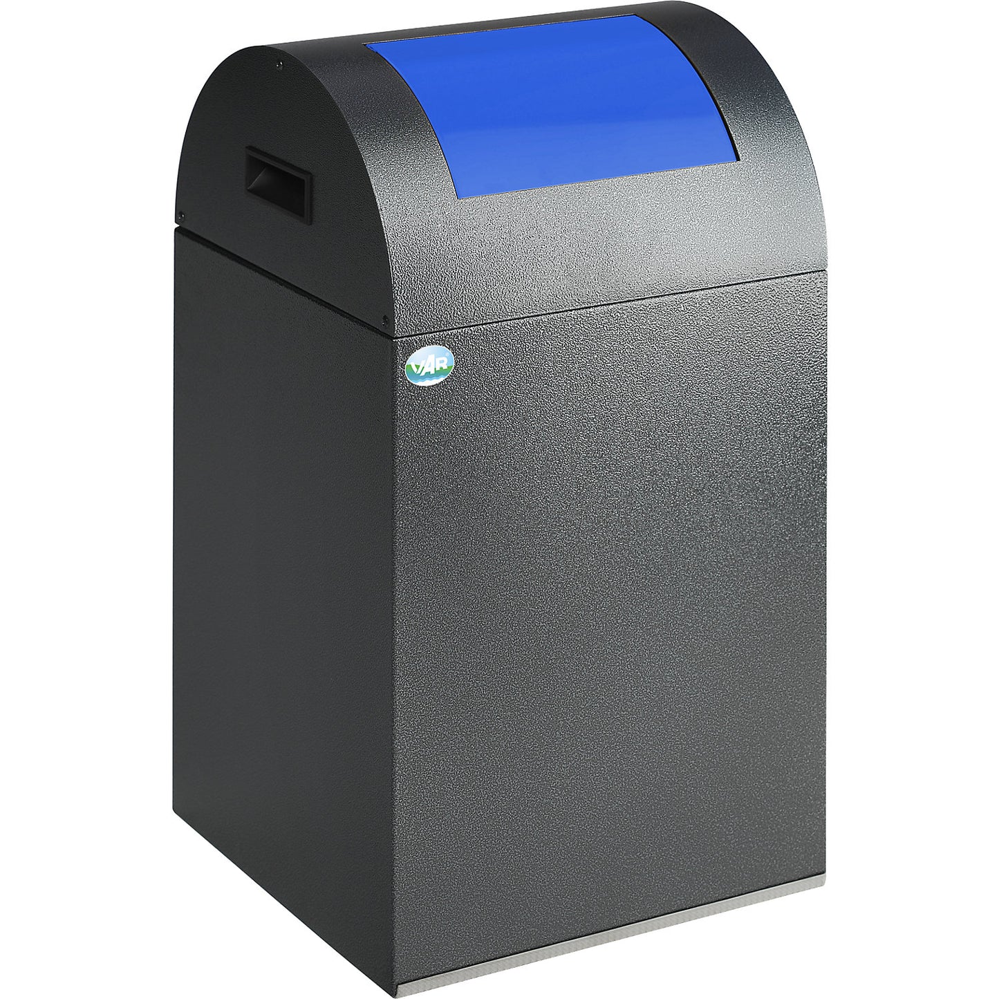 Self extinguishing recyclable waste collector, capacity 43 l, HxWxD 600 x 320 x 320 mm, antique silver, blue flap.