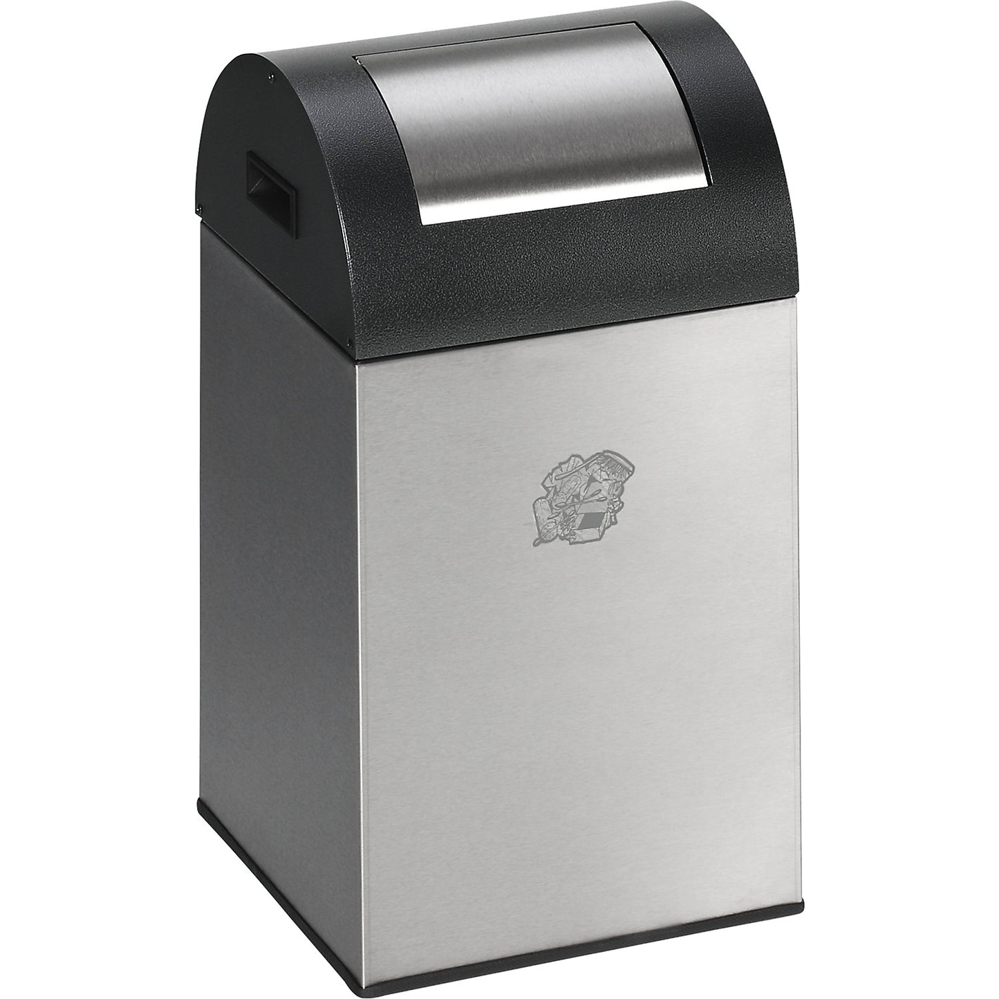 Self extinguishing recyclable waste collector, capacity 43 l, HxWxD 600 x 320 x 320 mm, stainless steel.
