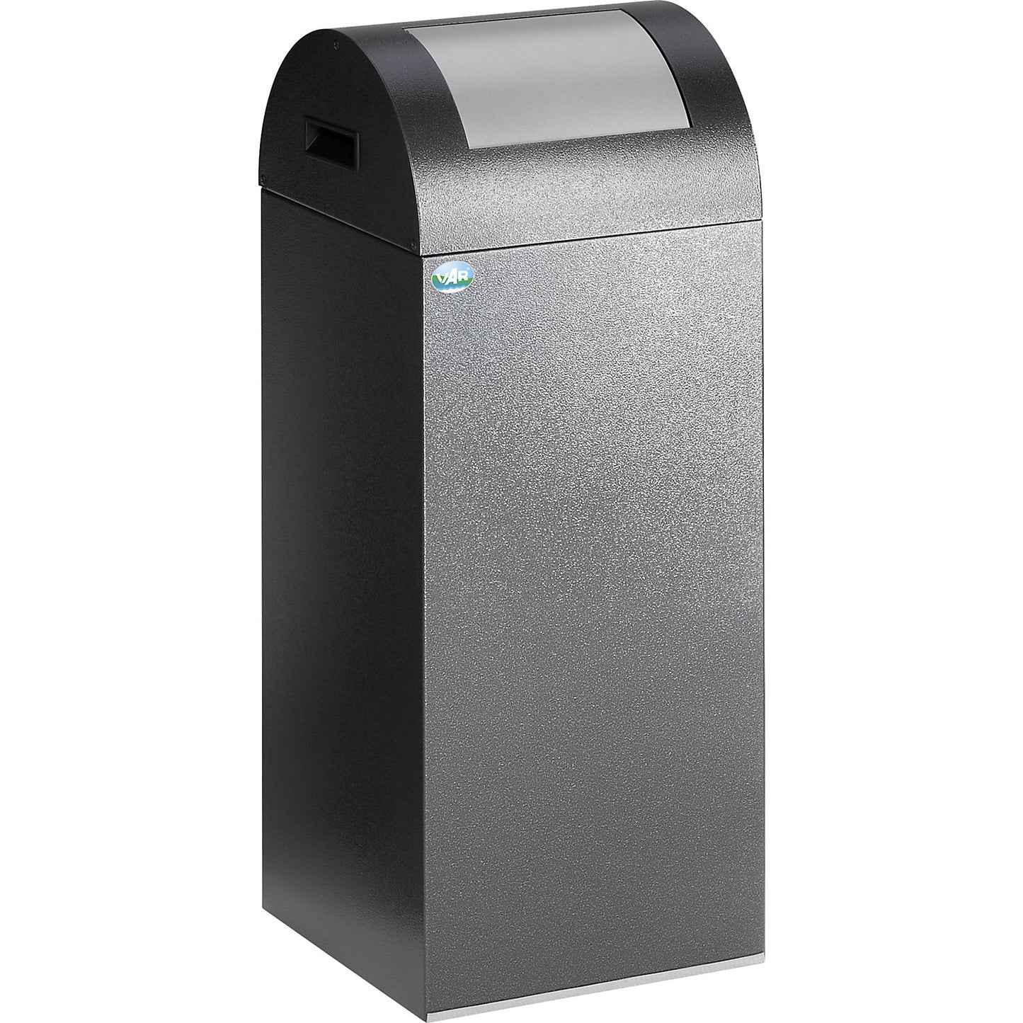 Self extinguishing recyclable waste collector, capacity 60 l, HxWxD 800 x 320 x 320 mm, antique silver, silver flap.
