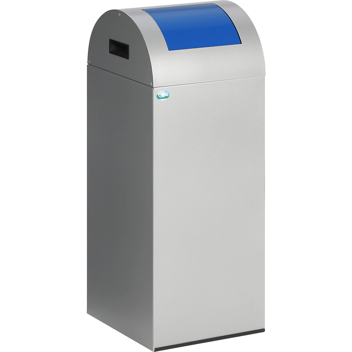 Self extinguishing recyclable waste collector, capacity 60 l, HxWxD 800 x 320 x 320 mm, silver, blue flap.