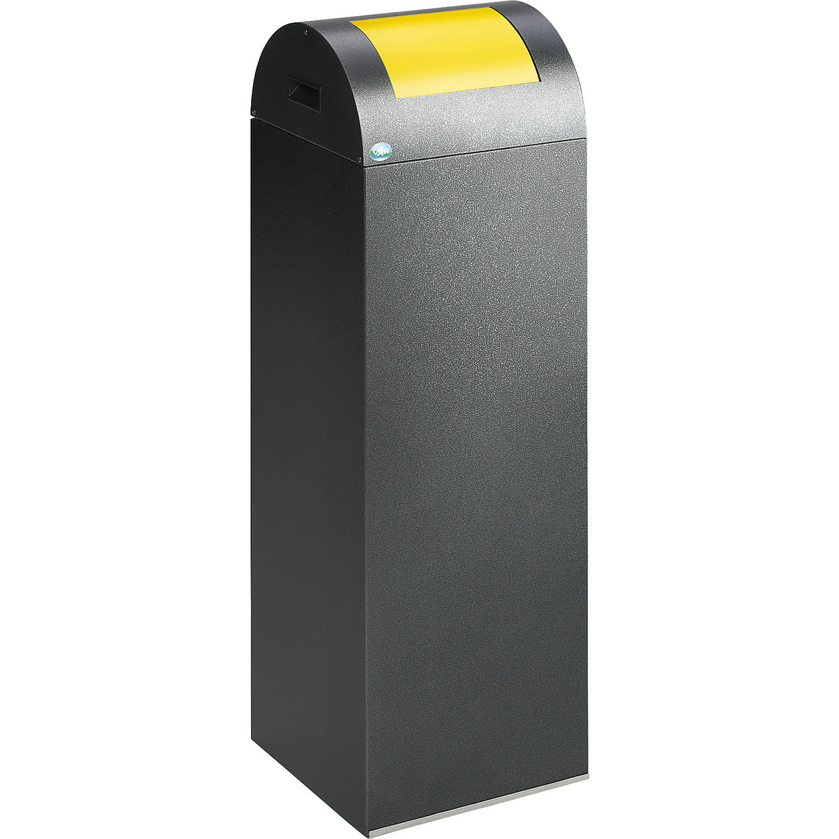 Self extinguishing recyclable waste collector, capacity 89 l, HxWxD 1045 x 320 x 320 mm, antique silver, yellow flap.