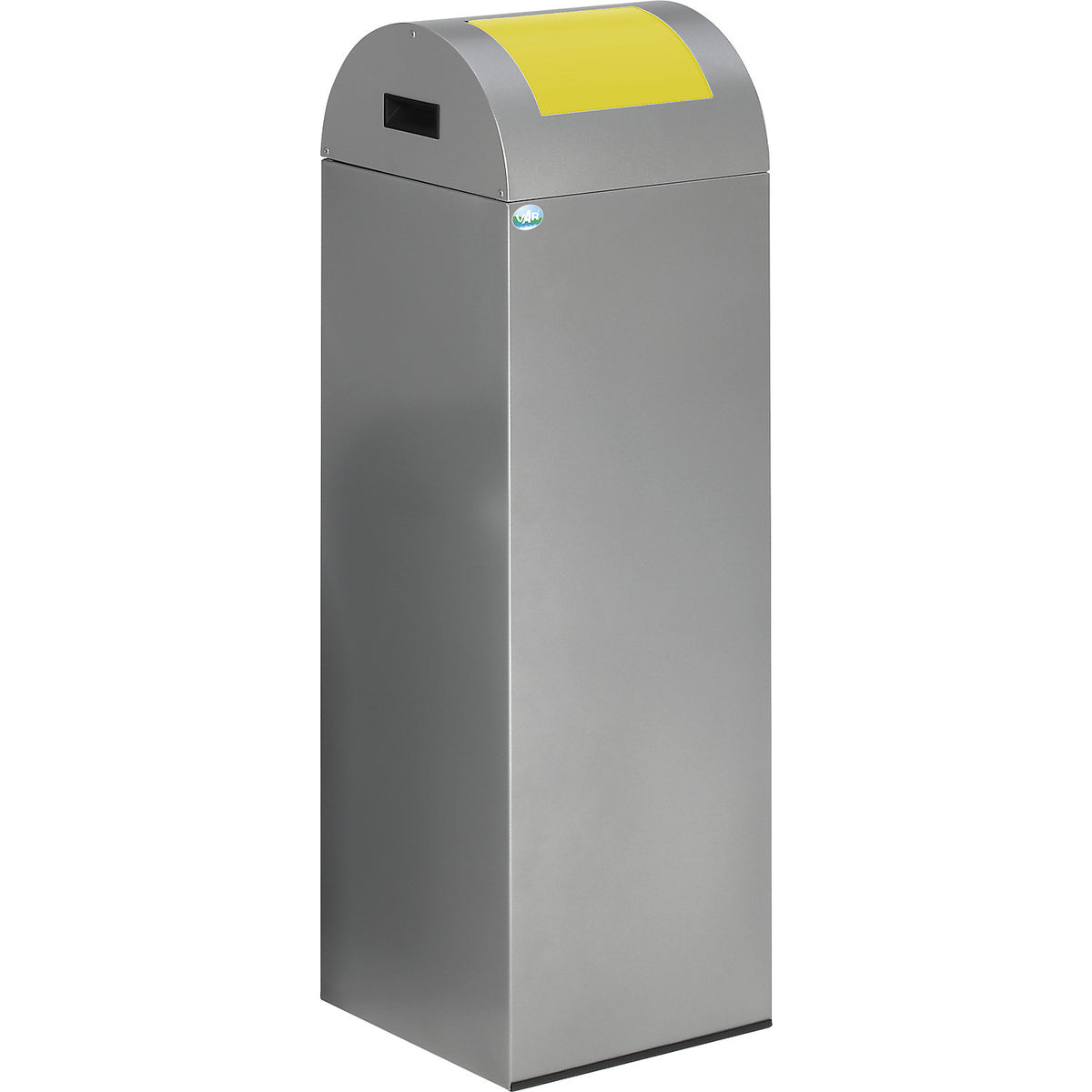 Self extinguishing recyclable waste collector, capacity 89 l, HxWxD 1045 x 320 x 320 mm, silver, yellow flap.