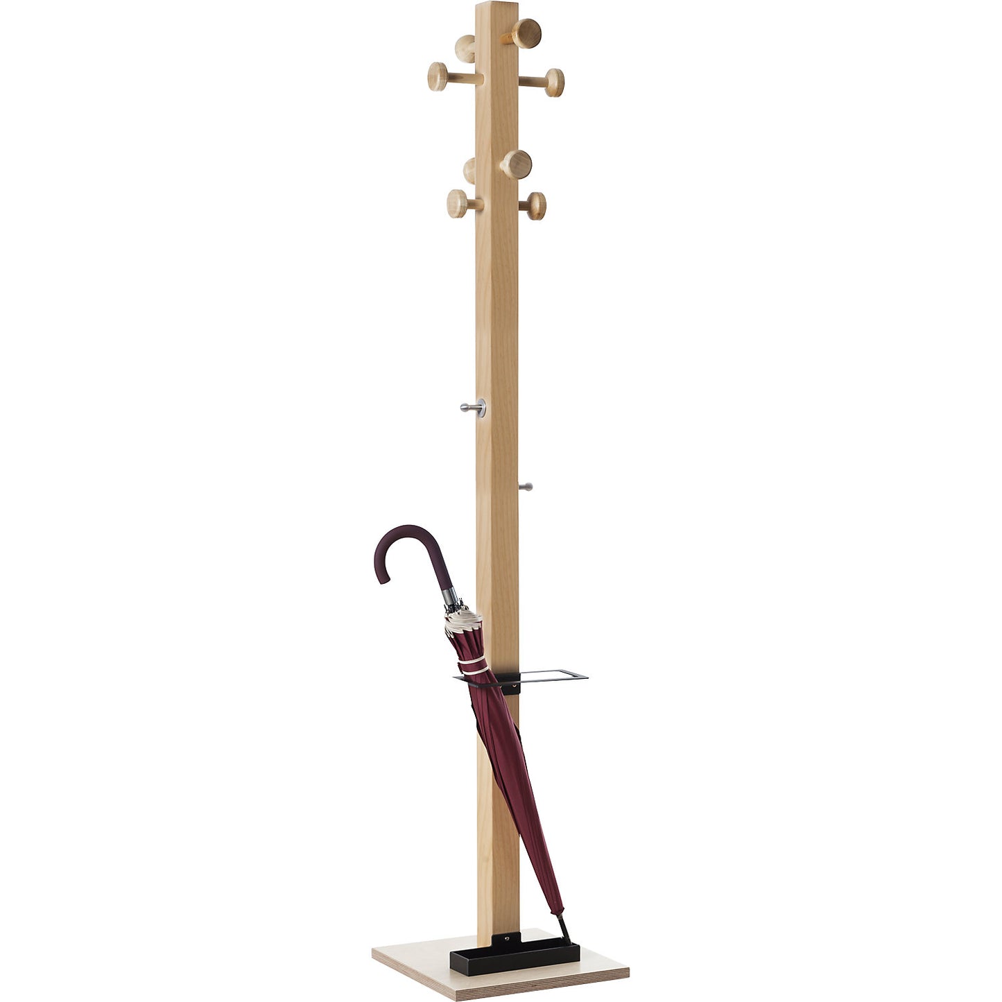 easyCloth coat stand, solid wood, 8 large hooks, black umbrella stand.
