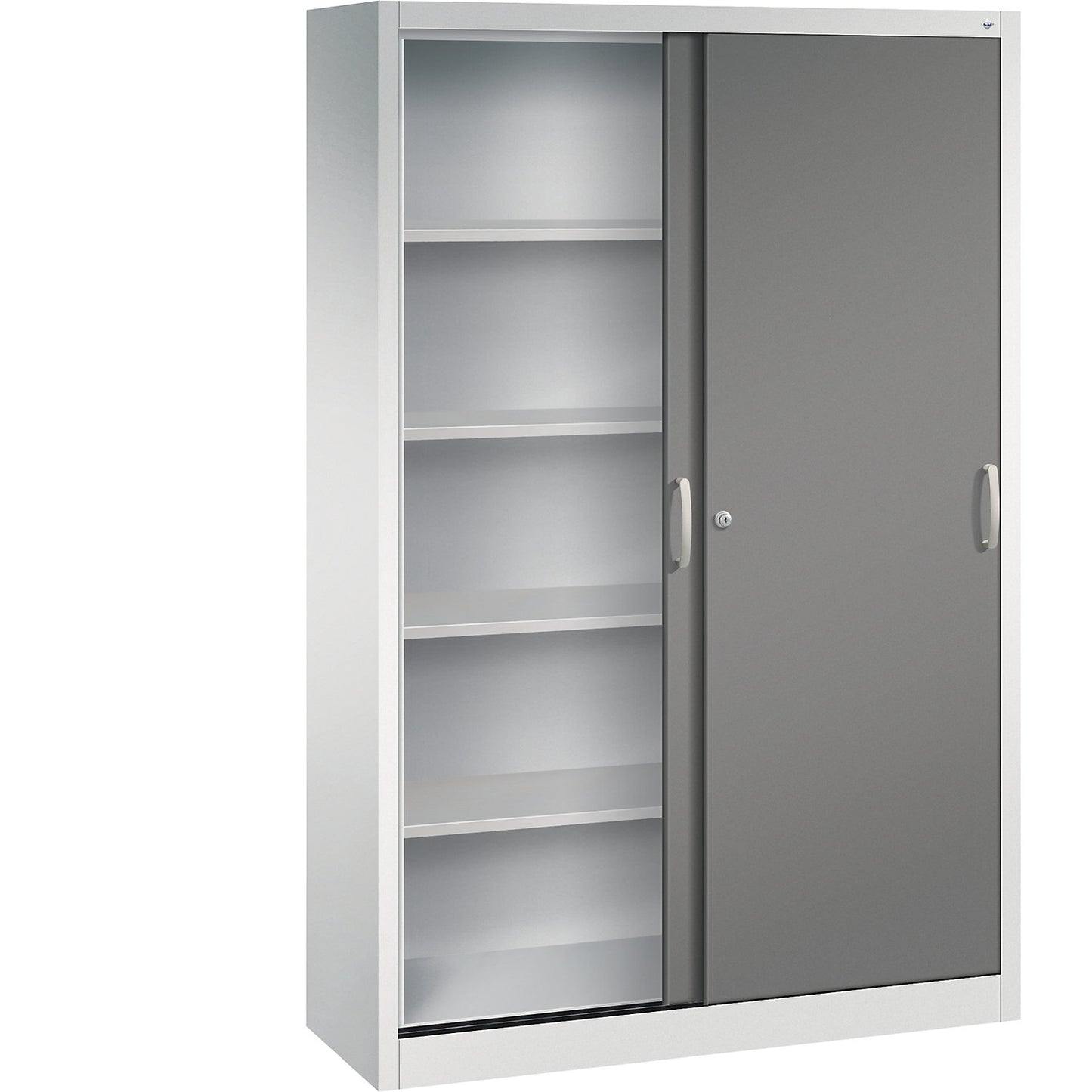 ACURADO sliding door cupboard, 4 shelves, HxWxD 1950 x 1200 x 400 mm, light grey / volcanic grey.