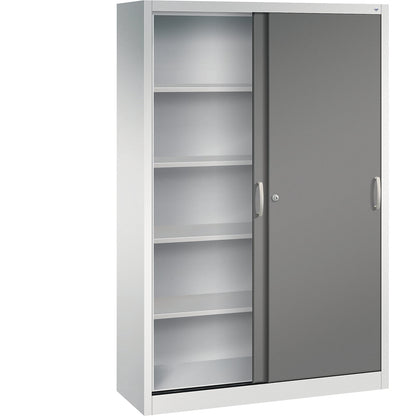 ACURADO sliding door cupboard, 4 shelves, HxWxD 1950 x 1200 x 400 mm, light grey / volcanic grey.