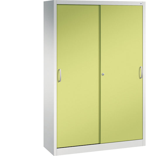 ACURADO sliding door cupboard, 4 shelves, HxWxD 1950 x 1200 x 400 mm, light grey / viridian green.