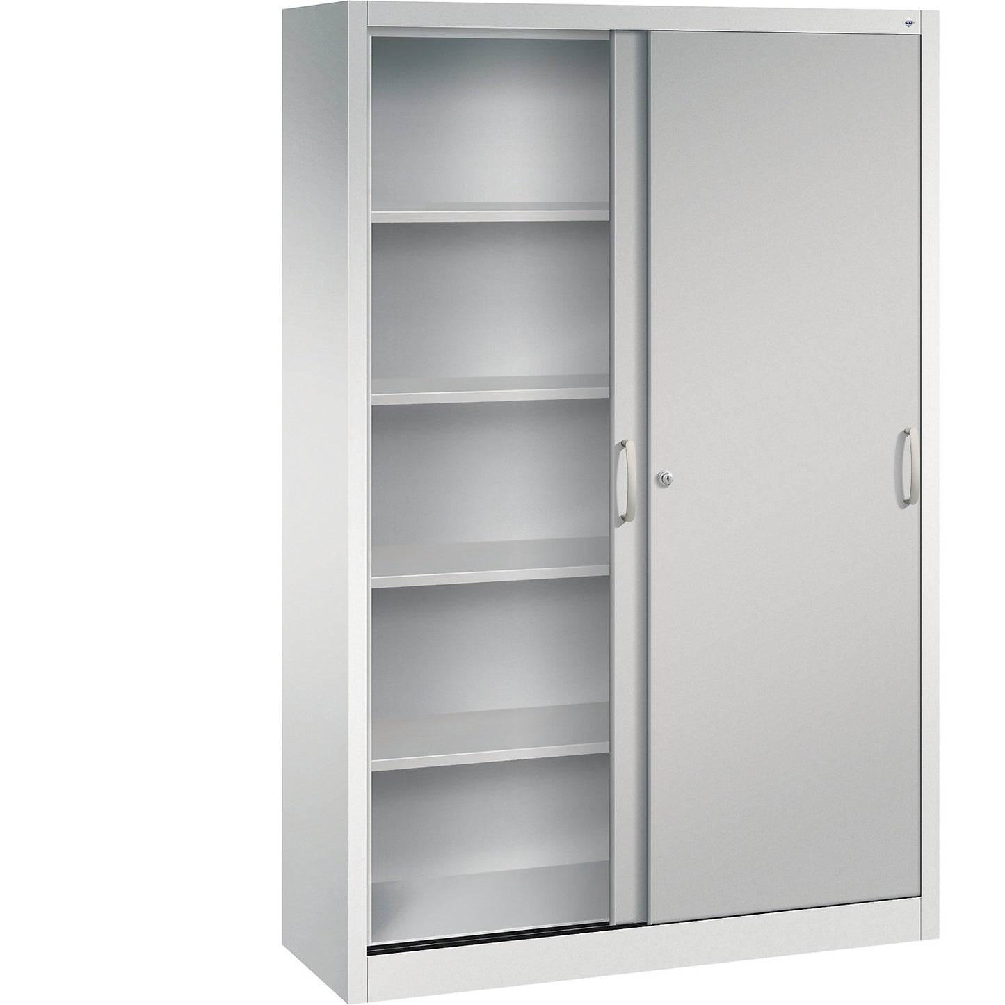 ACURADO sliding door cupboard, 4 shelves, HxWxD 1950 x 1200 x 400 mm, light grey / white aluminium.