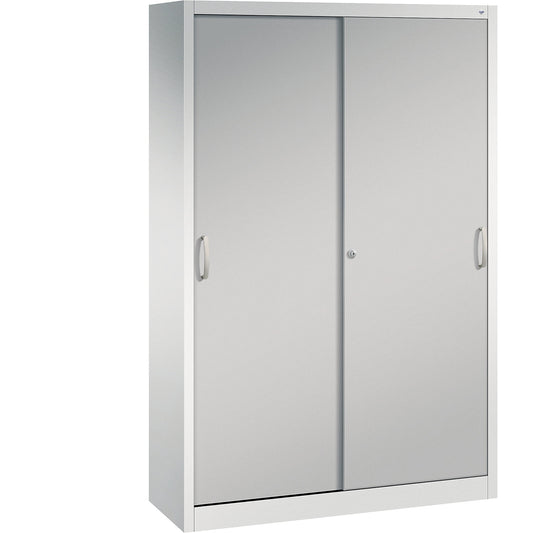 ACURADO sliding door cupboard, 4 shelves, HxWxD 1950 x 1200 x 400 mm, light grey / white aluminium.
