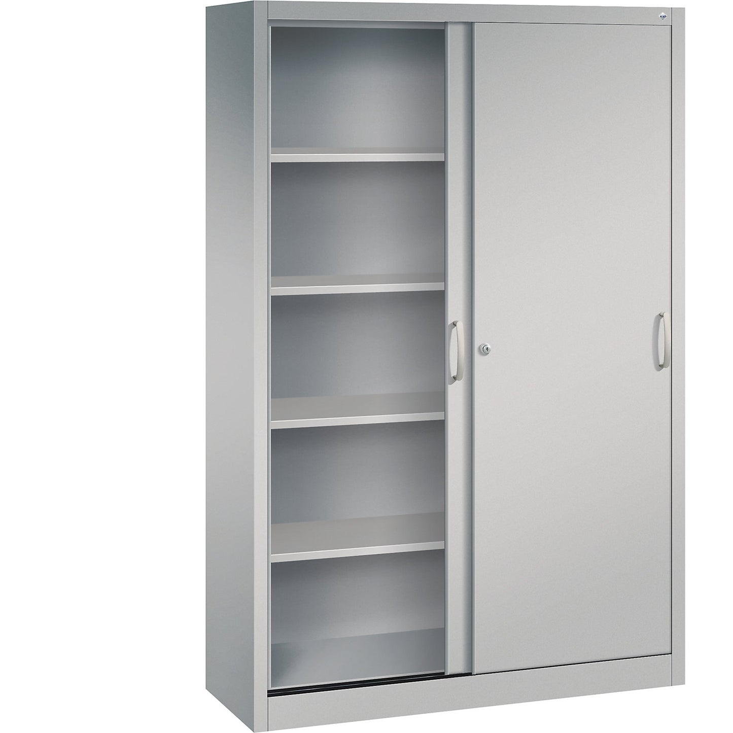 ACURADO sliding door cupboard, 4 shelves, HxWxD 1950 x 1200 x 400 mm, white aluminium.