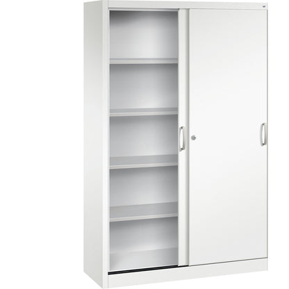 ACURADO sliding door cupboard, 4 shelves, HxWxD 1950 x 1200 x 400 mm, traffic white.