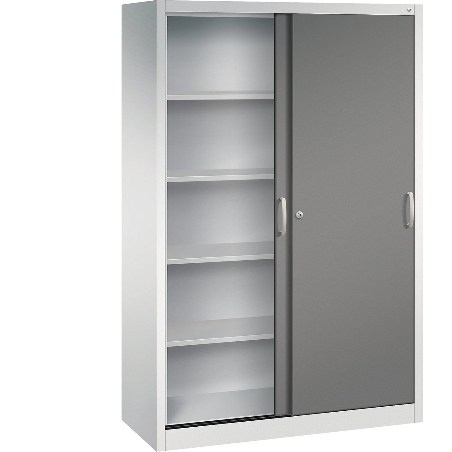 ACURADO sliding door cupboard, 4 shelves, HxWxD 1950 x 1200 x 500 mm, light grey / volcanic grey.