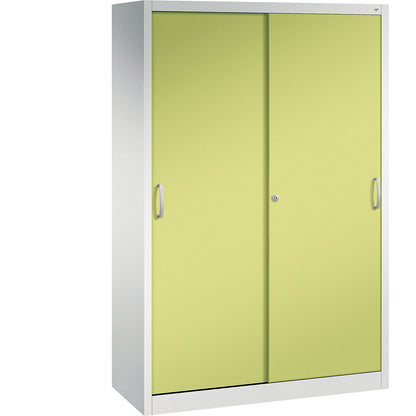 ACURADO sliding door cupboard, 4 shelves, HxWxD 1950 x 1200 x 500 mm, light grey / viridian green.