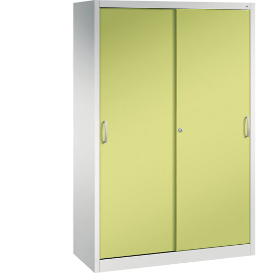 ACURADO sliding door cupboard, 4 shelves, HxWxD 1950 x 1200 x 500 mm, light grey / viridian green.
