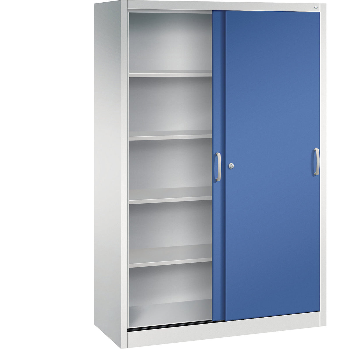ACURADO sliding door cupboard, 4 shelves, HxWxD 1950 x 1200 x 500 mm, light grey / gentian blue.