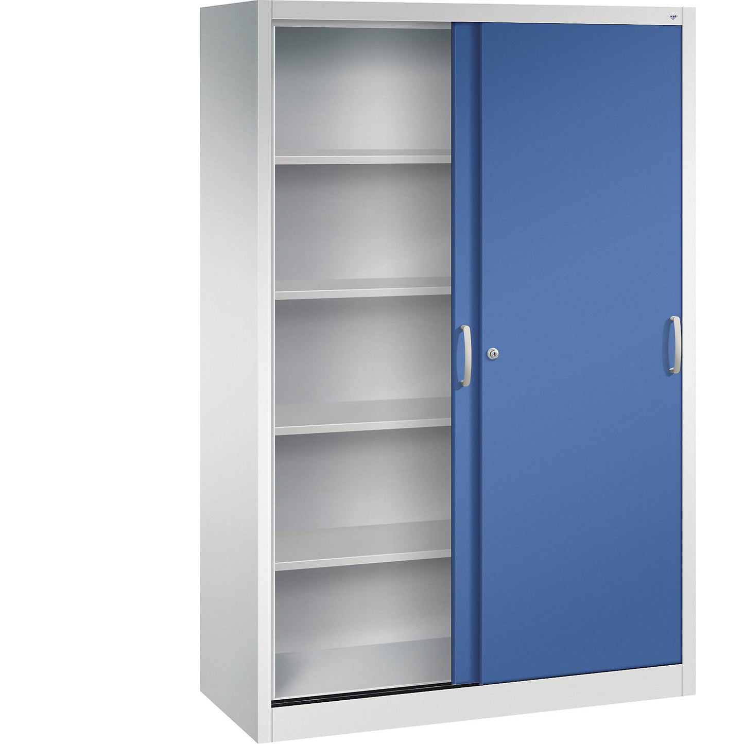 ACURADO sliding door cupboard, 4 shelves, HxWxD 1950 x 1200 x 500 mm, light grey / gentian blue.