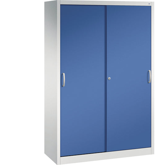 ACURADO sliding door cupboard, 4 shelves, HxWxD 1950 x 1200 x 500 mm, light grey / gentian blue.