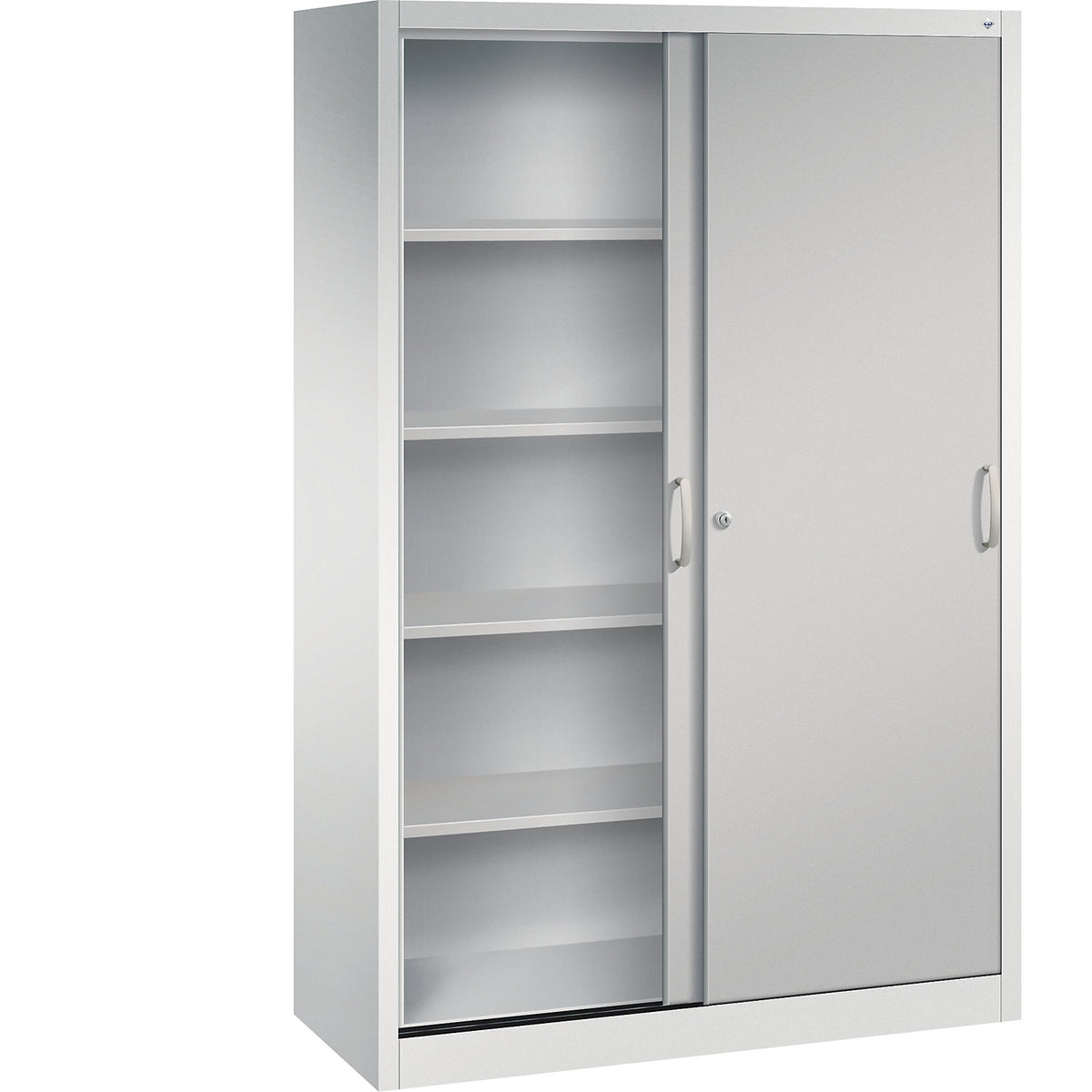 ACURADO sliding door cupboard, 4 shelves, HxWxD 1950 x 1200 x 500 mm, light grey / white aluminium.