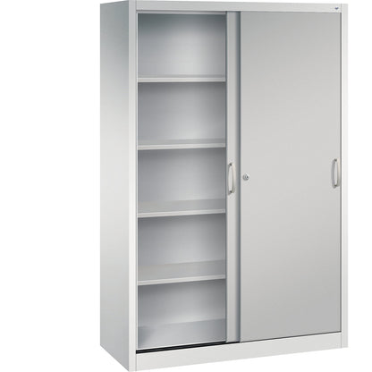 ACURADO sliding door cupboard, 4 shelves, HxWxD 1950 x 1200 x 500 mm, light grey / white aluminium.