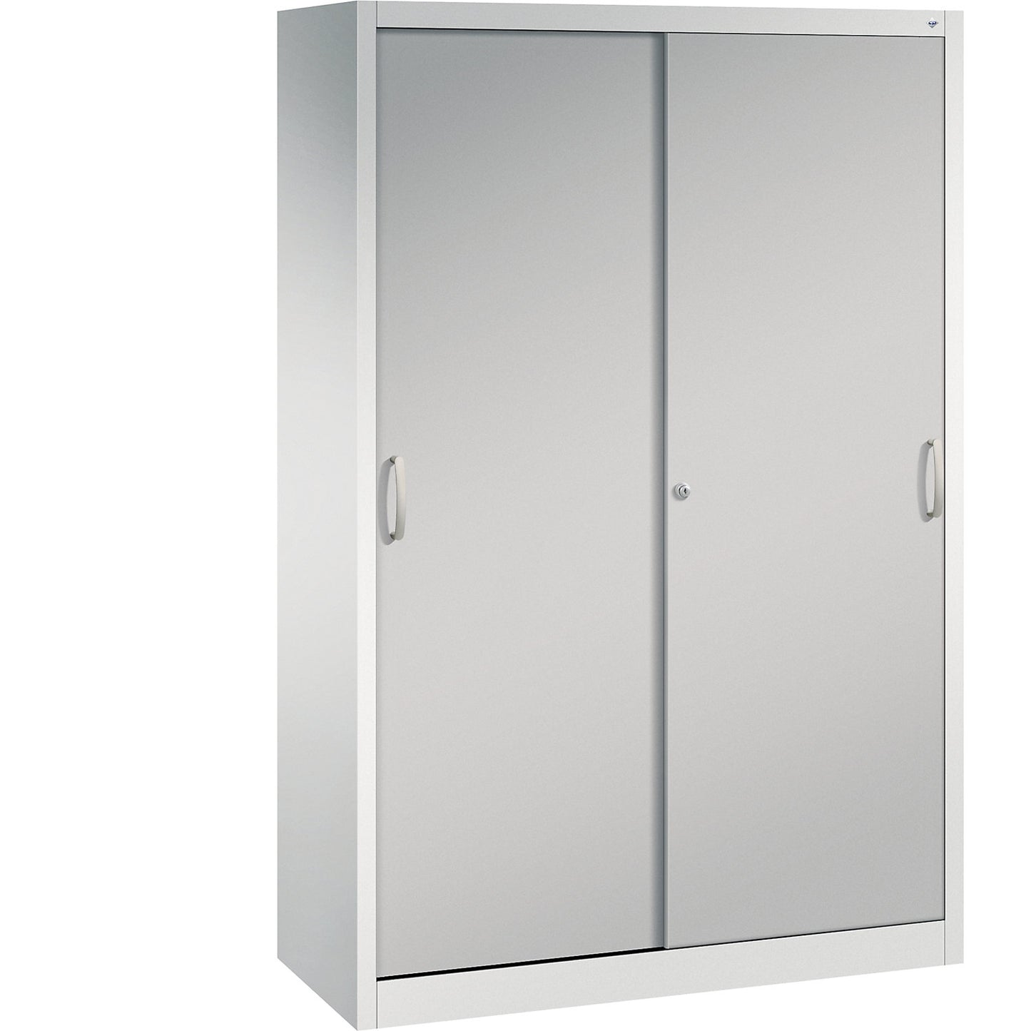 ACURADO sliding door cupboard, 4 shelves, HxWxD 1950 x 1200 x 500 mm, light grey / white aluminium.