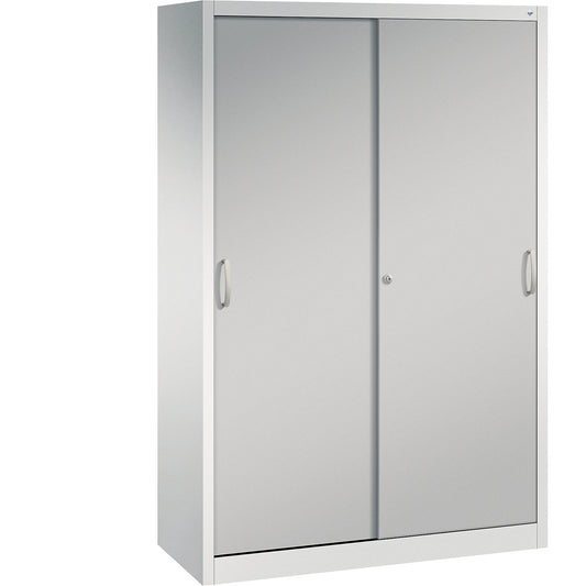 ACURADO sliding door cupboard, 4 shelves, HxWxD 1950 x 1200 x 500 mm, light grey / white aluminium.