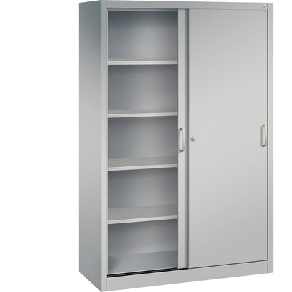 ACURADO sliding door cupboard, 4 shelves, HxWxD 1950 x 1200 x 500 mm, white aluminium.