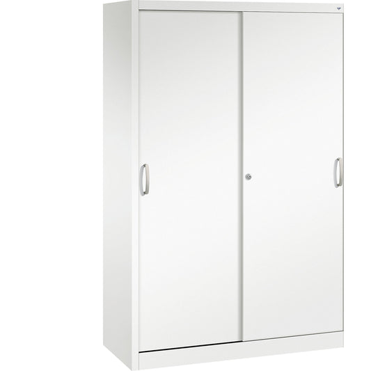 ACURADO sliding door cupboard, 4 shelves, HxWxD 1950 x 1200 x 500 mm, traffic white.