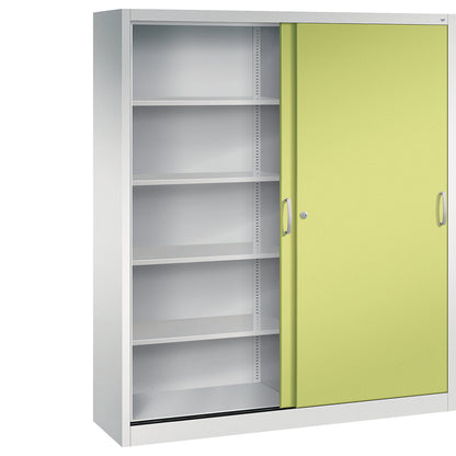 ACURADO sliding door cupboard, 8 shelves, HxWxD 1950 x 1600 x 400 mm, light grey / viridian green.