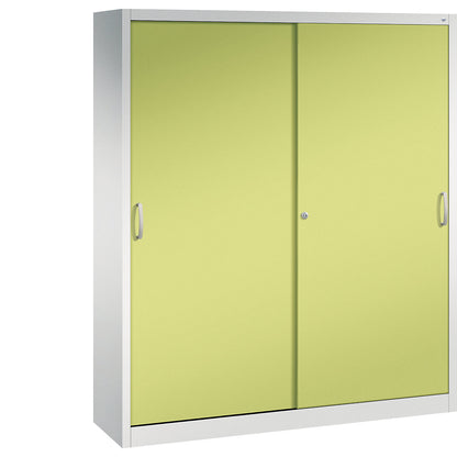 ACURADO sliding door cupboard, 8 shelves, HxWxD 1950 x 1600 x 400 mm, light grey / viridian green.