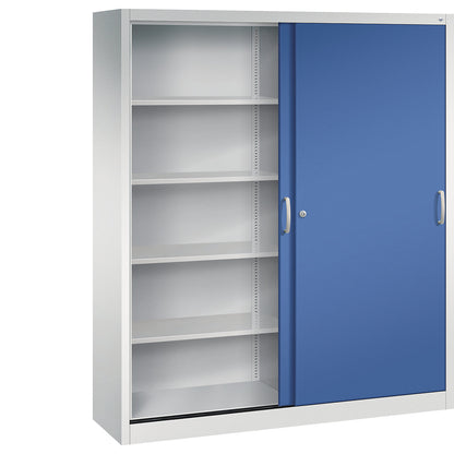 ACURADO sliding door cupboard, 8 shelves, HxWxD 1950 x 1600 x 400 mm, light grey / gentian blue.