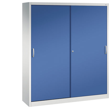 ACURADO sliding door cupboard, 8 shelves, HxWxD 1950 x 1600 x 400 mm, light grey / gentian blue.