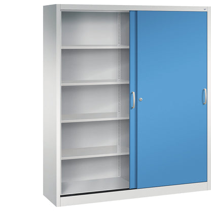 ACURADO sliding door cupboard, 8 shelves, HxWxD 1950 x 1600 x 400 mm, light grey / light blue.