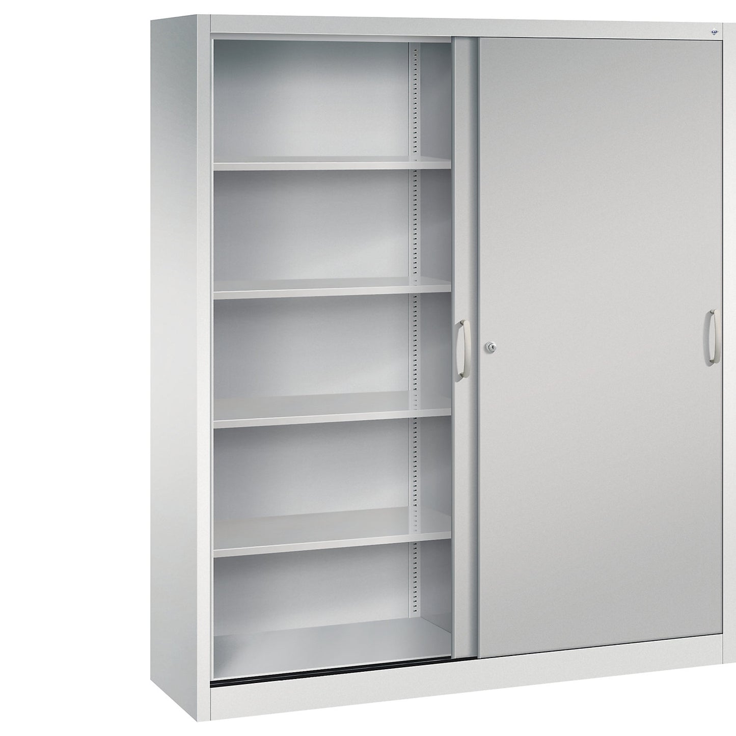 ACURADO sliding door cupboard, 8 shelves, HxWxD 1950 x 1600 x 400 mm, light grey / white aluminium.