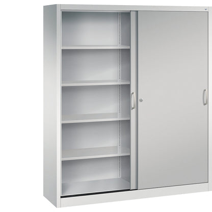 ACURADO sliding door cupboard, 8 shelves, HxWxD 1950 x 1600 x 400 mm, light grey / white aluminium.