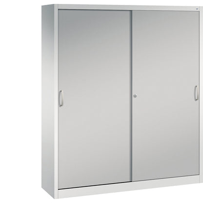 ACURADO sliding door cupboard, 8 shelves, HxWxD 1950 x 1600 x 400 mm, light grey / white aluminium.