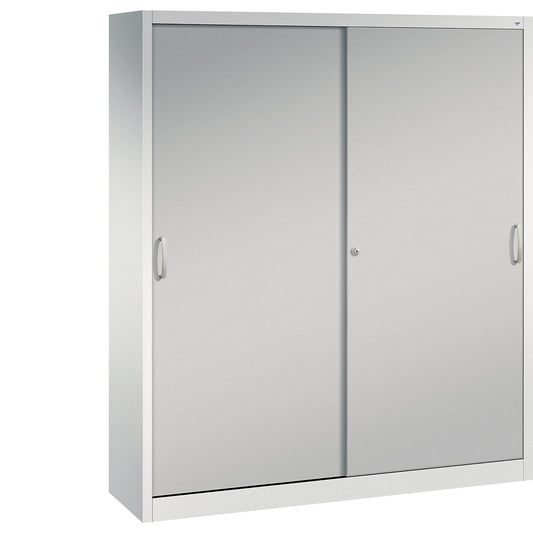 ACURADO sliding door cupboard, 8 shelves, HxWxD 1950 x 1600 x 400 mm, light grey / white aluminium.