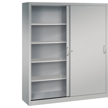 ACURADO sliding door cupboard, 8 shelves, HxWxD 1950 x 1600 x 400 mm, white aluminium.