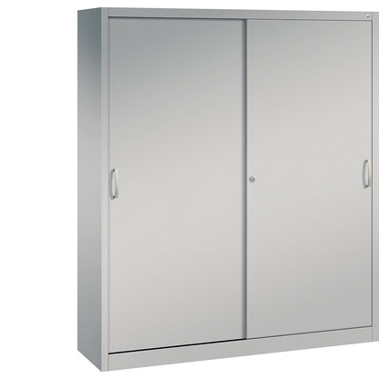 ACURADO sliding door cupboard, 8 shelves, HxWxD 1950 x 1600 x 400 mm, white aluminium.