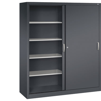 ACURADO sliding door cupboard, 8 shelves, HxWxD 1950 x 1600 x 500 mm, black grey.