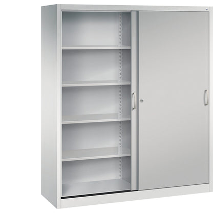 ACURADO sliding door cupboard, 8 shelves, HxWxD 1950 x 1600 x 500 mm, light grey / white aluminium.