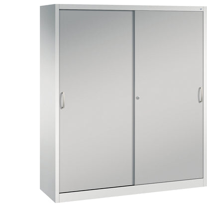ACURADO sliding door cupboard, 8 shelves, HxWxD 1950 x 1600 x 500 mm, light grey / white aluminium.