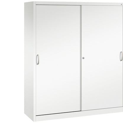 ACURADO sliding door cupboard, 8 shelves, HxWxD 1950 x 1600 x 500 mm, traffic white.