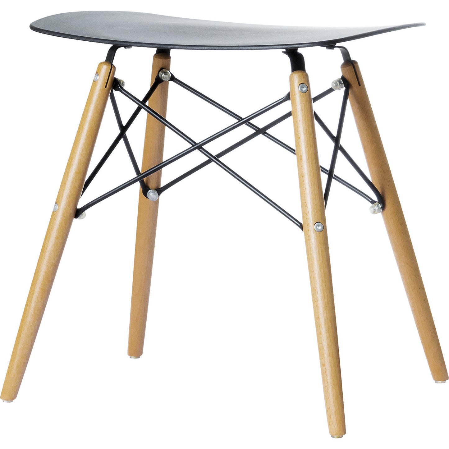 SKOLL stool, solid beech wood legs, black seat.