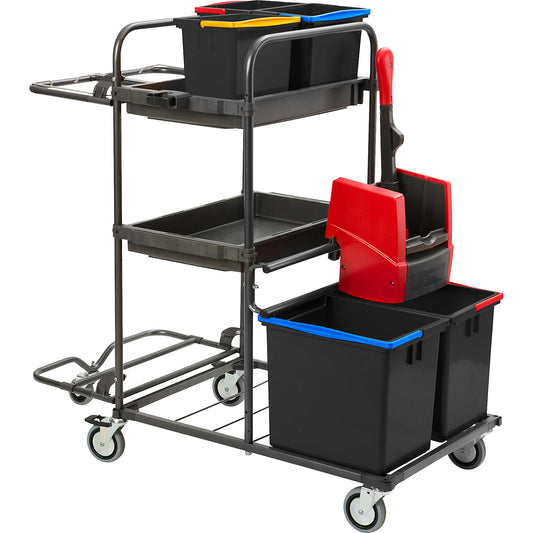 MISTRAL cleaning trolley, LxWxH 1070 x 590 x 1070 mm, 2 x 17 l buckets, 3 x 6 l buckets.