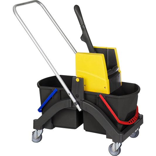 AQUVA wet mop trolley, with drawbar, 2 x 17 l bucket.