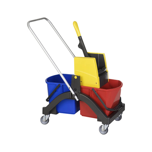 AQUVA wet mop trolley, with drawbar and telescopic handle, 2 x 17 l bucket.