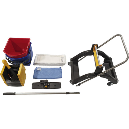 AQUVA wet mop trolley, with drawbar and telescopic handle, 2 x 17 l bucket.