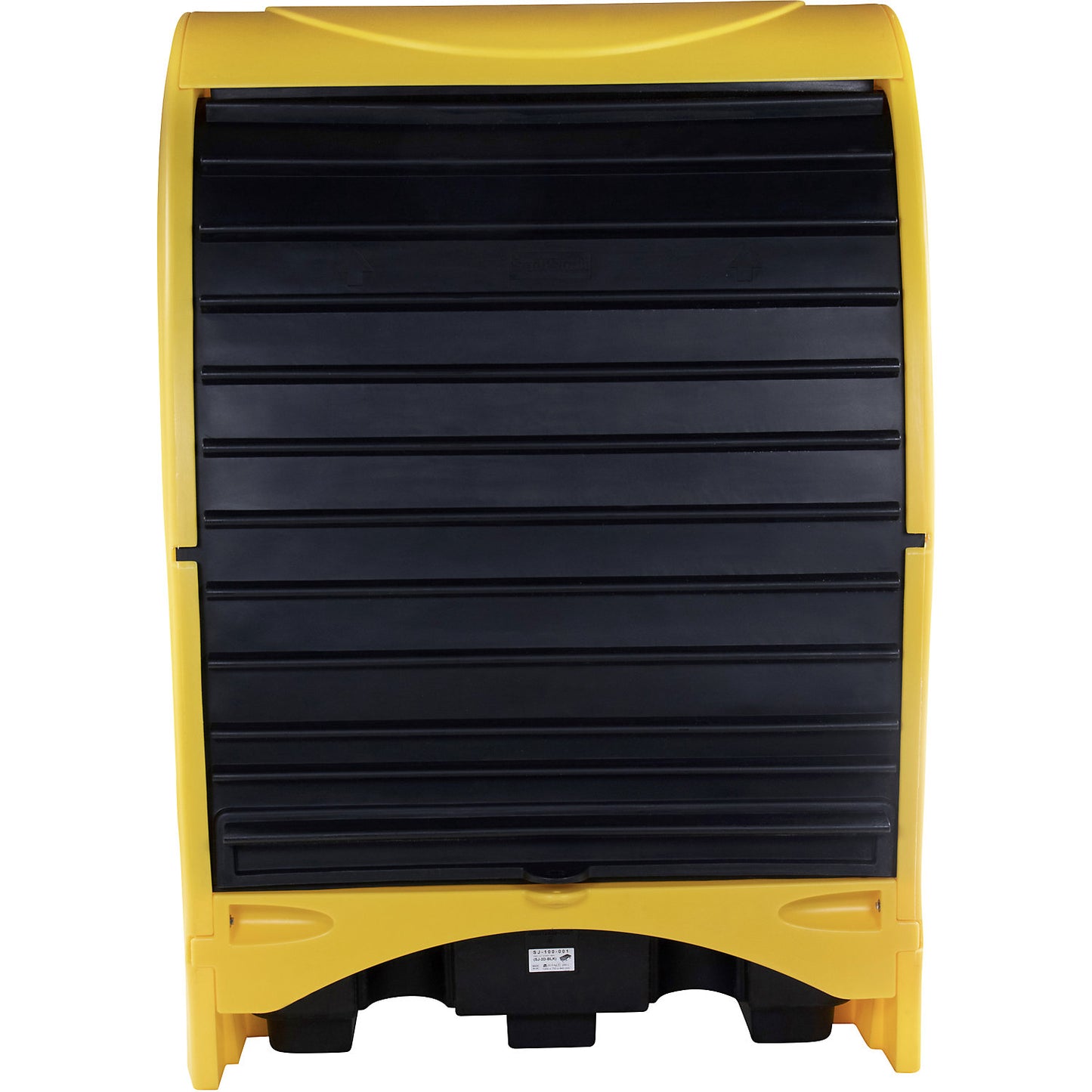 PE hazardous goods storage unit with roller shutter, for 2 x 200 l drums, collection capacity 236 l, HxWxD 2110 x 1565 x 995 mm.