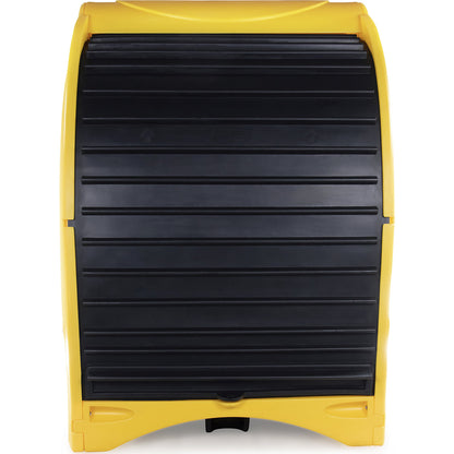 PE hazardous goods storage unit with roller shutter, for 4 x 200 l drums, collection capacity 242 l, HxWxD 2110 x 1565 x 1620 mm.